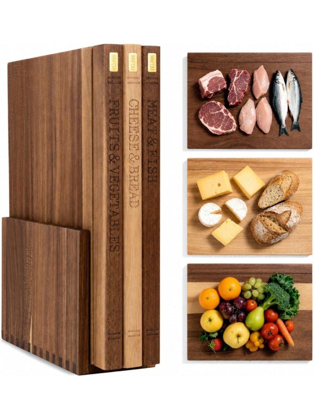 Book Cutting Board Set with Wooden Stand - Perfect for Home Cooks & Gift Ideas